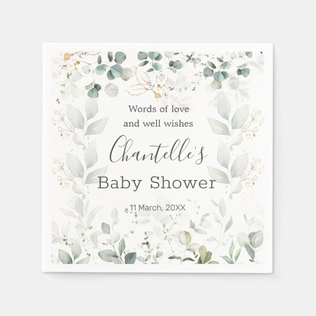 Eucalyptus Foliage Baby Shower Napkins (Front)
