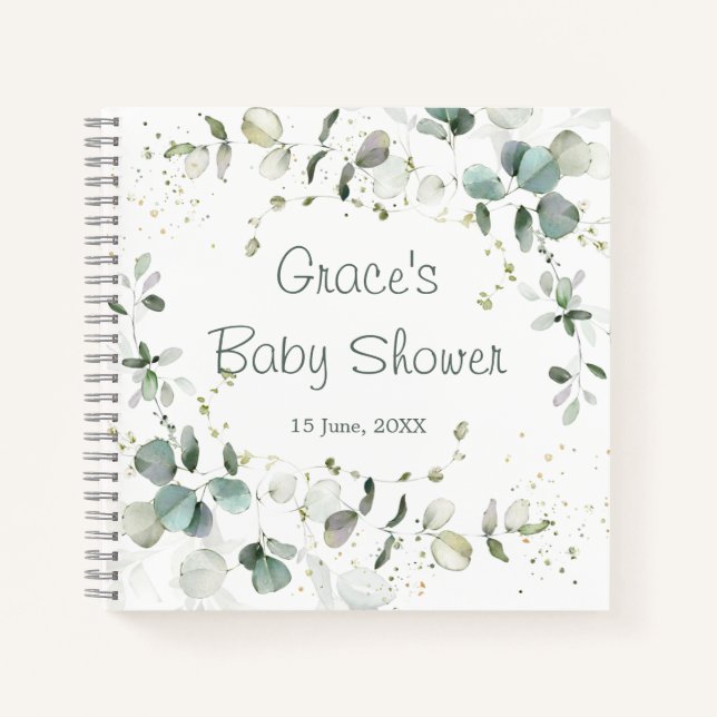 Eucalyptus Foliage Baby Shower Spiral Notebook (Front)