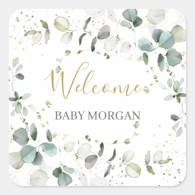 Eucalyptus Foliage Baby Shower   Square Sticker (Front)
