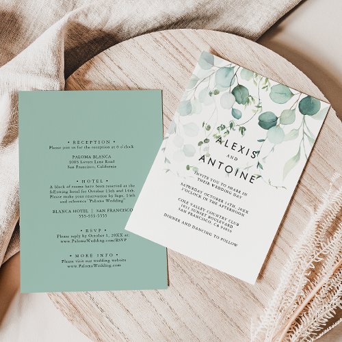 Eucalyptus Foliage Back  Front Formal Wedding   Invitation
