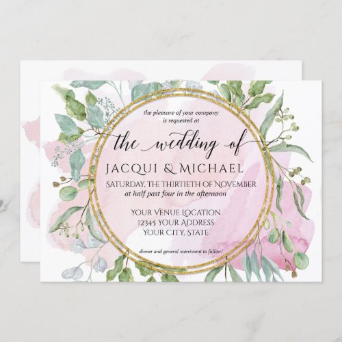 Eucalyptus Foliage Blush Modern Watercolor Wedding Invitation