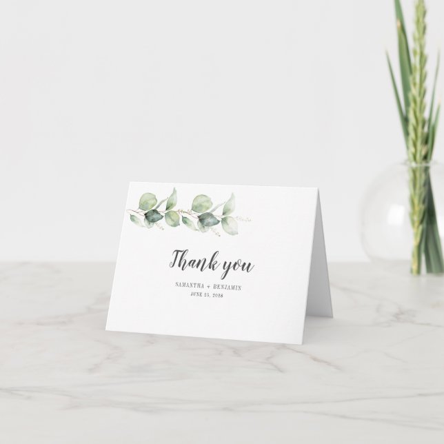 Eucalyptus Foliage Botanical Rustic Wedding Letterpress Thank You Card (Front)