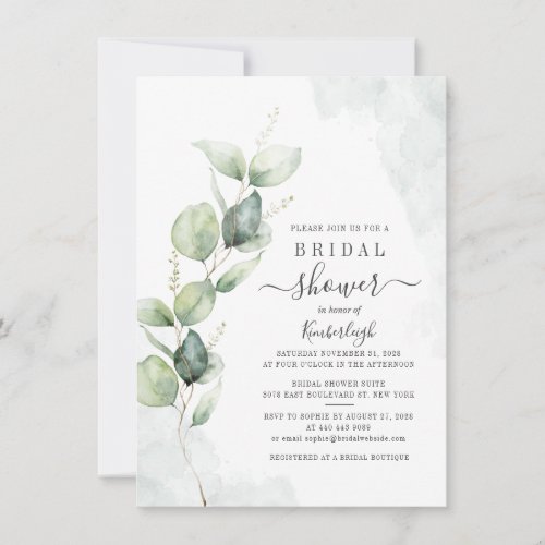 Eucalyptus Foliage Botanical Script Bridal Shower Invitation