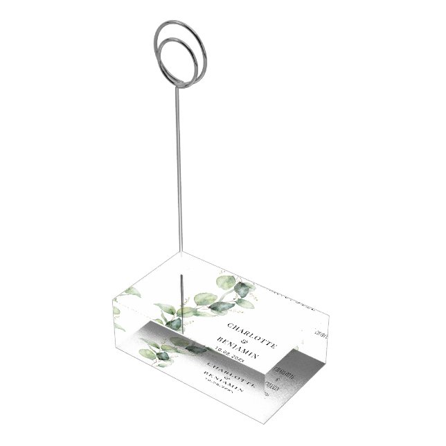 Eucalyptus Foliage Botanical Wedding Place Card Holder (Corner)