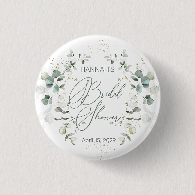 Eucalyptus Foliage Bridal Shower  Button (Front)