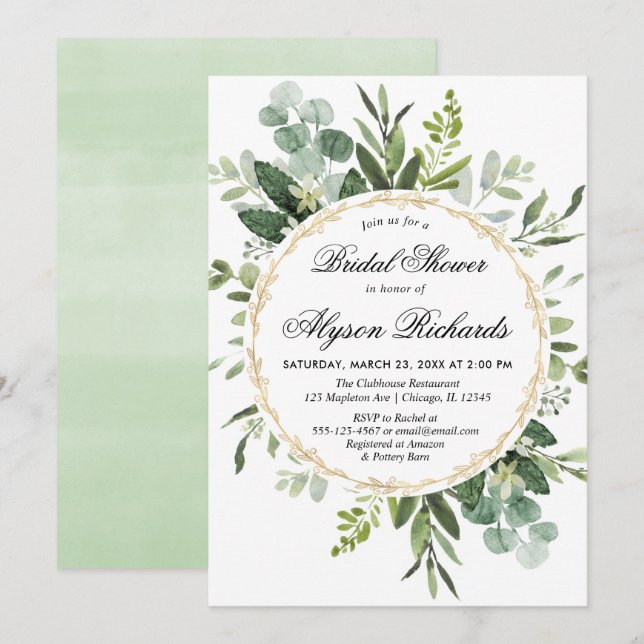 Eucalyptus foliage bridal shower greenery modern invitation (Front/Back)