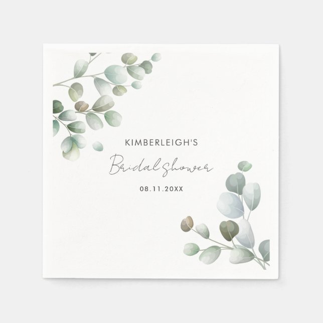 Eucalyptus Foliage Bridal Shower Paper Napkins (Front)