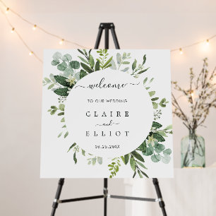 Eucalyptus Foliage Circle Frame Wedding Welcome  Foam Board