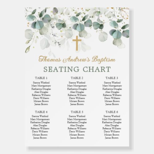 Eucalyptus Foliage Cross Baptism Seating Chart Foam Board