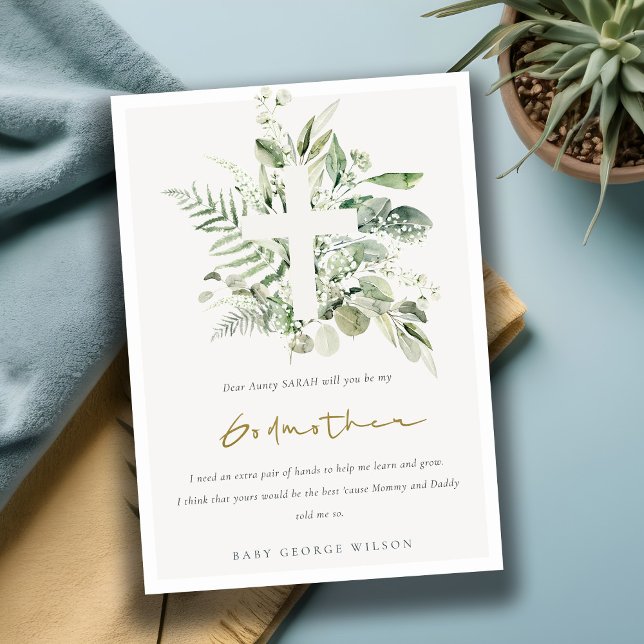 Eucalyptus Foliage Cross Godmother Proposal Invite (Creator Uploaded)