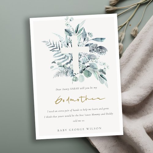 Eucalyptus Foliage Cross Godmother Proposal Invite