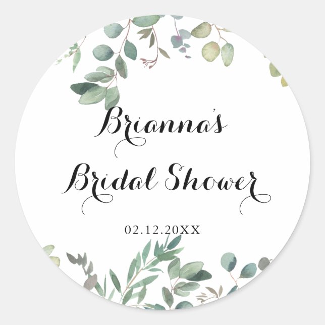 Eucalyptus Foliage Delight Bridal Shower Favor Classic Round Sticker (Front)