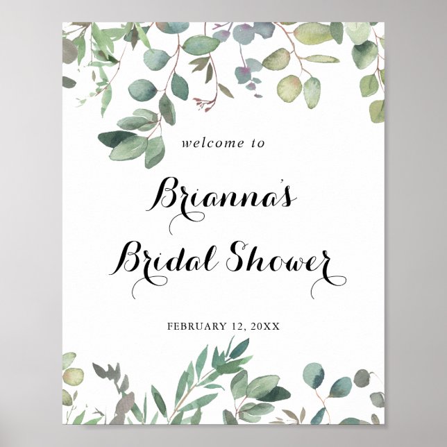 Eucalyptus Foliage Delight Bridal Shower Welcome Poster (Front)