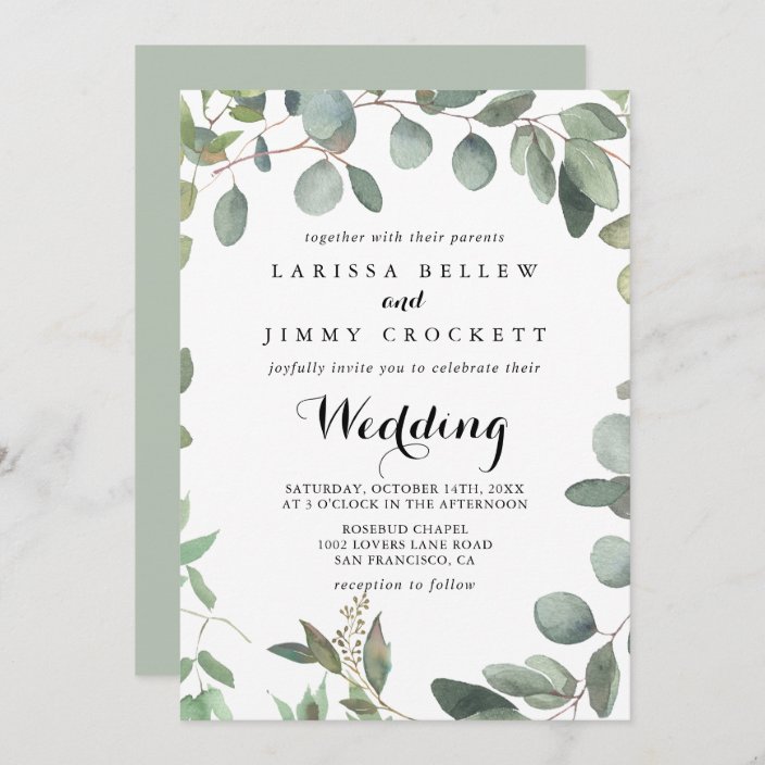 Eucalyptus Foliage Delight Front & Back Wedding Invitation | Zazzle.com