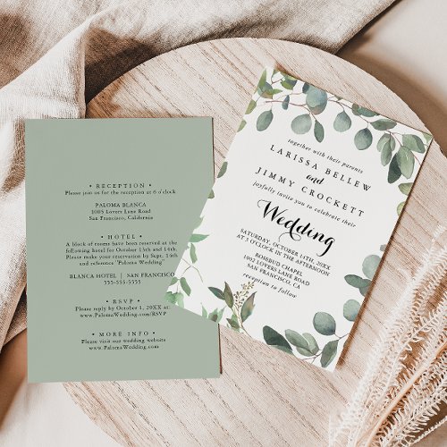 Eucalyptus Foliage Delight Front  Back Wedding Invitation