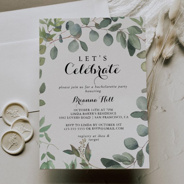 Eucalyptus Foliage Delight Let's Celebrate Party Invitation (Creator Uploaded)