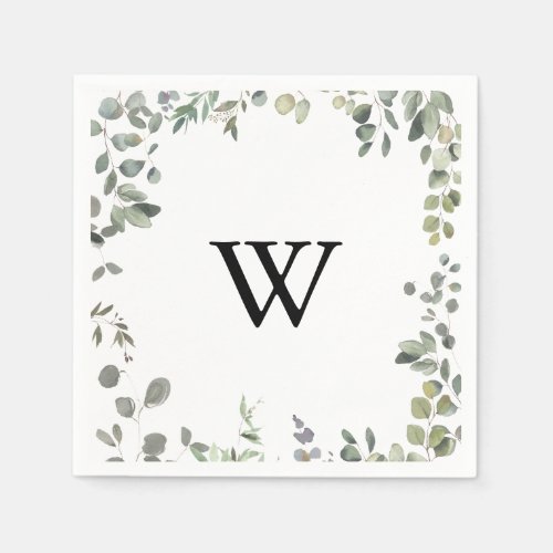 Eucalyptus Foliage Delight Monogram Wedding Napkin