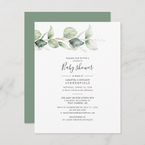 Eucalyptus Foliage Elegant Couples Baby Shower Invitation