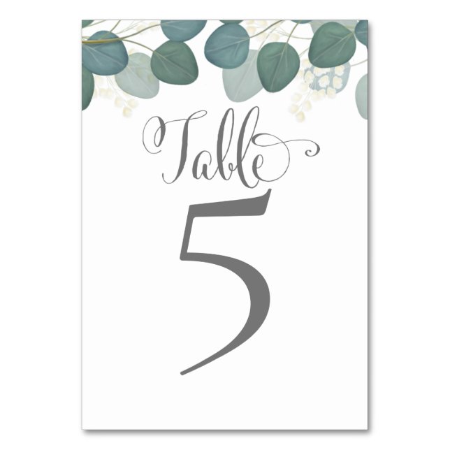 Eucalyptus Foliage Elegant Greenery Leaves Table Number (Front)