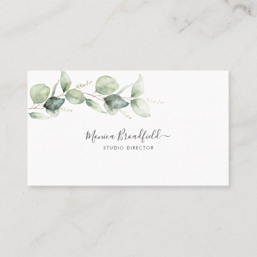 Eucalyptus Foliage Elegant Script Watercolor Business Card