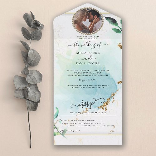 Eucalyptus Foliage Elegant Wedding  All In One Invitation