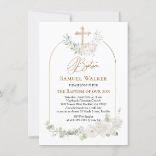 Eucalyptus Foliage Floral Angel Cross Baptism Invitation