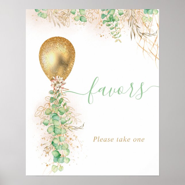 Eucalyptus Foliage Garland Gold Balloon Favors Poster (Front)