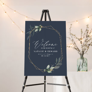 Eucalyptus foliage geometric gold wedding welcome foam board