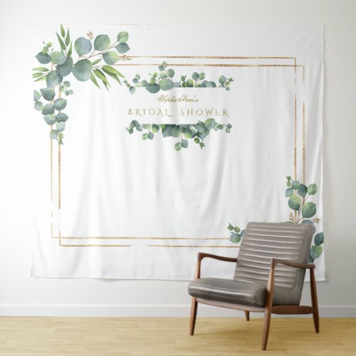 Eucalyptus Foliage Gold Frame Bridal Shower Prop Tapestry