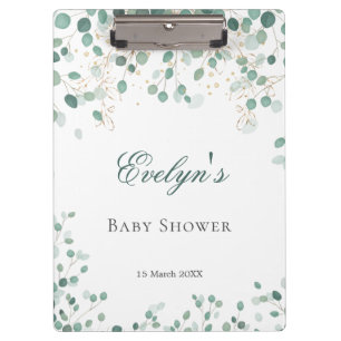 Eucalyptus Foliage Gold Leaves Baby Shower  Clipboard