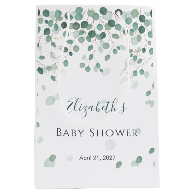 Eucalyptus Foliage Gold Leaves Baby Shower Medium  Gift Bag (Front)