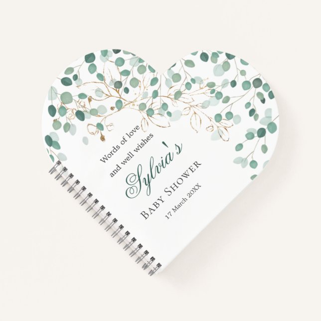 Eucalyptus Foliage Gold Leaves Baby Shower Noteboo Notebook (Front)