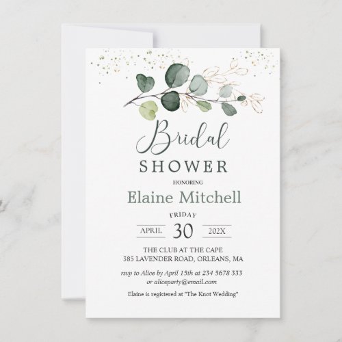 Eucalyptus Foliage Gold Leaves Bridal Shower Invit Invitation