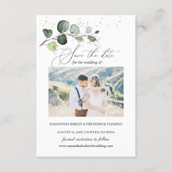 Eucalyptus Foliage Gold Leaves Save The Date Enclo Enclosure Card by IrinaFraser at Zazzle