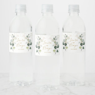 Eucalyptus Foliage Gold Leaves Water Bottle Label