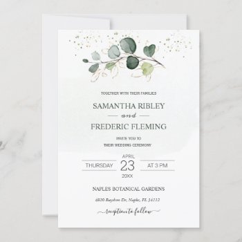 Eucalyptus Foliage Gold Leaves Wedding Invitation by IrinaFraser at Zazzle