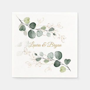Eucalyptus Foliage Gold Leaves Wedding Napkins