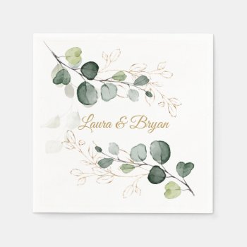 Eucalyptus Foliage Gold Leaves Wedding  Napkins by IrinaFraser at Zazzle