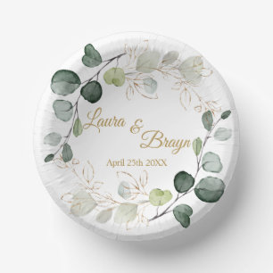 Eucalyptus Foliage Gold Leaves Wedding Paper Plate Bowls