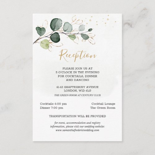 Eucalyptus Foliage Gold Leaves Wedding Reception Enclosure Card