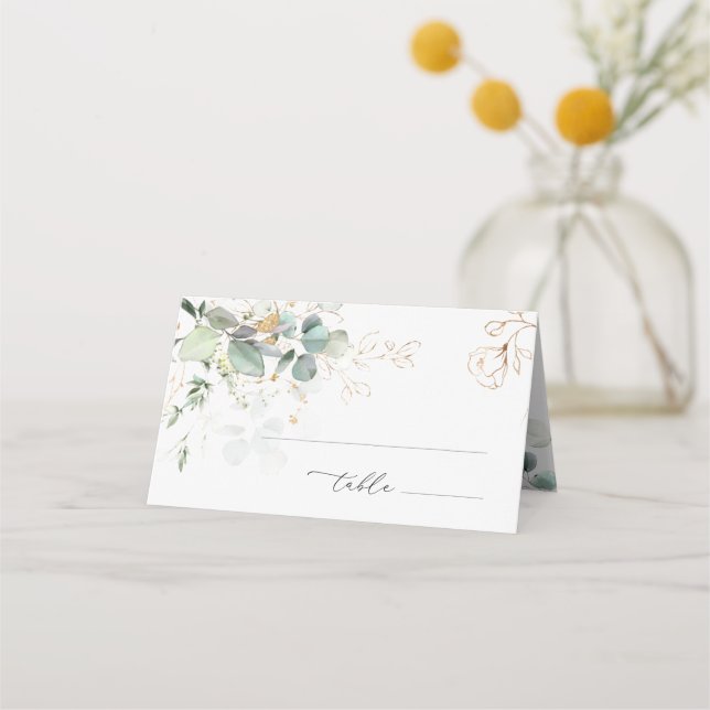 Eucalyptus Foliage Golden Floral Place card (Front)