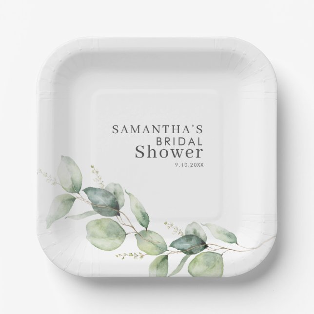 Eucalyptus Foliage Greenery Bridal Shower Paper Plates (Front)