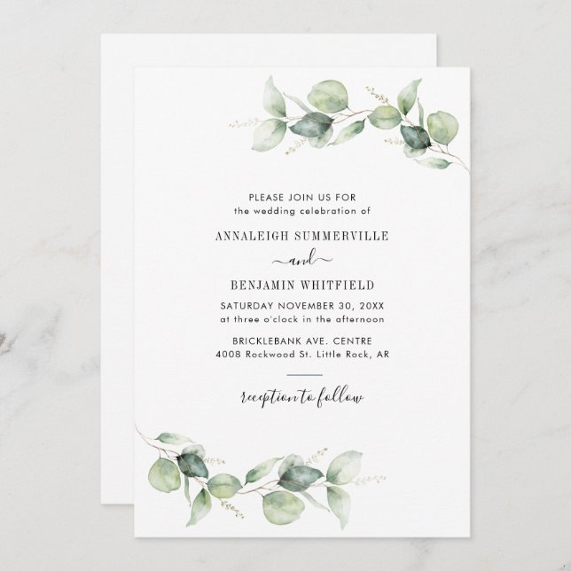 Eucalyptus Foliage Greenery Rustic Wedding Invitation (Front/Back)