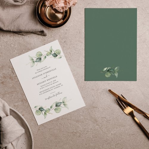 Eucalyptus Foliage Greenery Script Modern Wedding Invitation