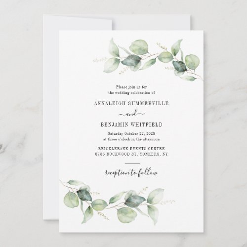 Eucalyptus Foliage Greenery Script Wedding Invitation