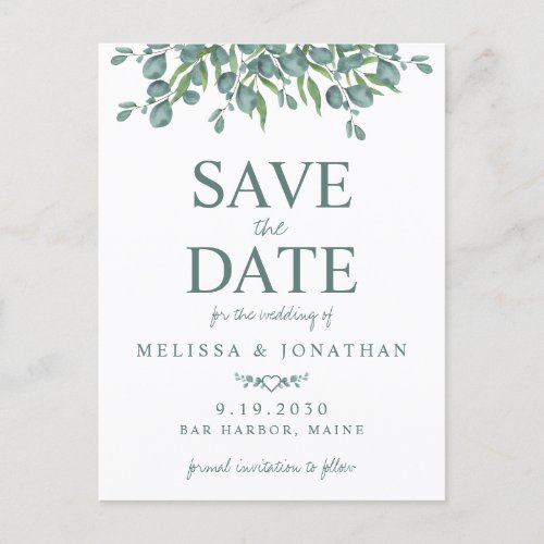 Eucalyptus Foliage Greenery Wedding Save The Date Postcard