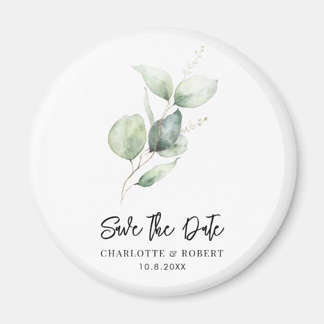 Eucalyptus Foliage Keepsake Wedding Save the Date Magnet (Front)