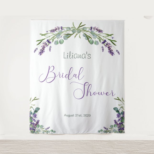 Eucalyptus Foliage Lavender Flowers Bridal Shower Tapestry (Front)