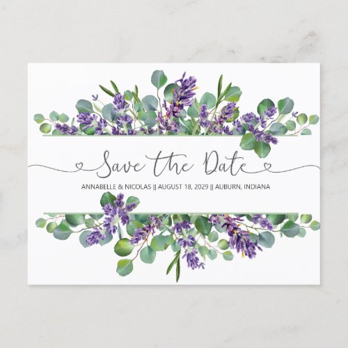 Eucalyptus Foliage Lavender Flowers Save the Date  Postcard