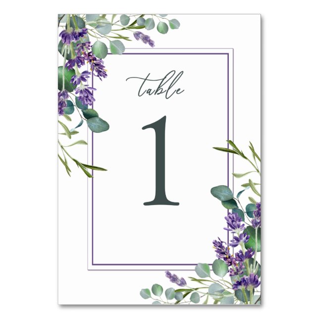 Eucalyptus Foliage Lavender Flowers Table Number (Front)